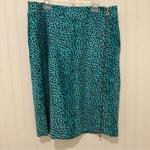 Versace Jeans Couture Turquoise Animal Print Faux Fur Skirt Knee Length Y2K 90s